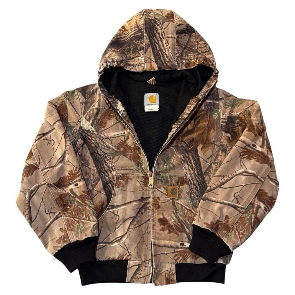 Vintage Carhartt YYJ220 Realtree Camo Youth Active Jacket Thermal Lined L Hooded